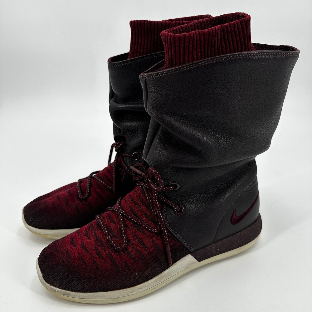 Nike Roshe Two‎ Hi Flyknit Womens Sneaker Boots Burgundy Black 861708-600